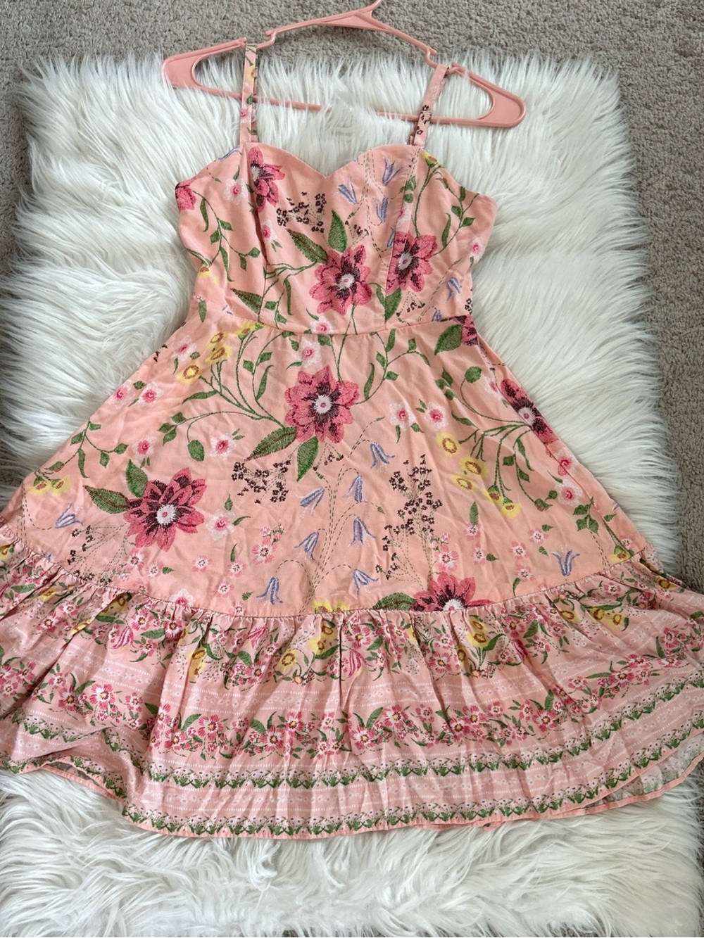 Old Navy Pink Floral Midi Dress with Spaghetti Straps